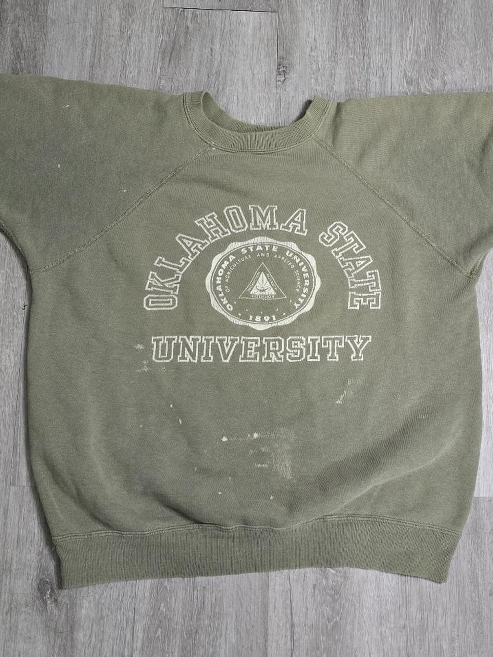 Vintage 60s 70s Oklahoma State University Cut Off Sweatshirt Green Medium